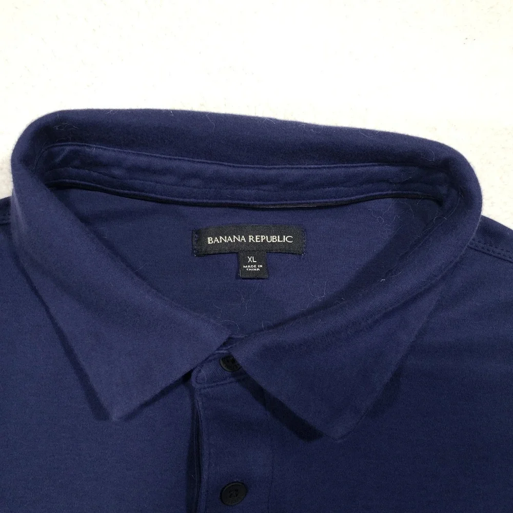 Banana Republic Polo Shirt Men XL Navy Blue Long Sleeve Cotton Jersey Embroider